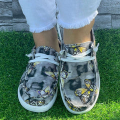 Striped Butterfly Pattern Flat Shoes Women's Shallow Mouth Casual Shoes