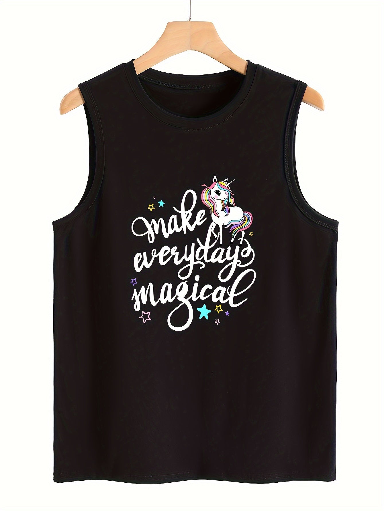 Cartoon & Letter Pattern Sports Vest Round Neck Sleeveless Top
