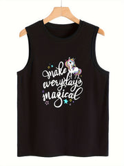 Cartoon & Letter Pattern Sports Vest Round Neck Sleeveless Top