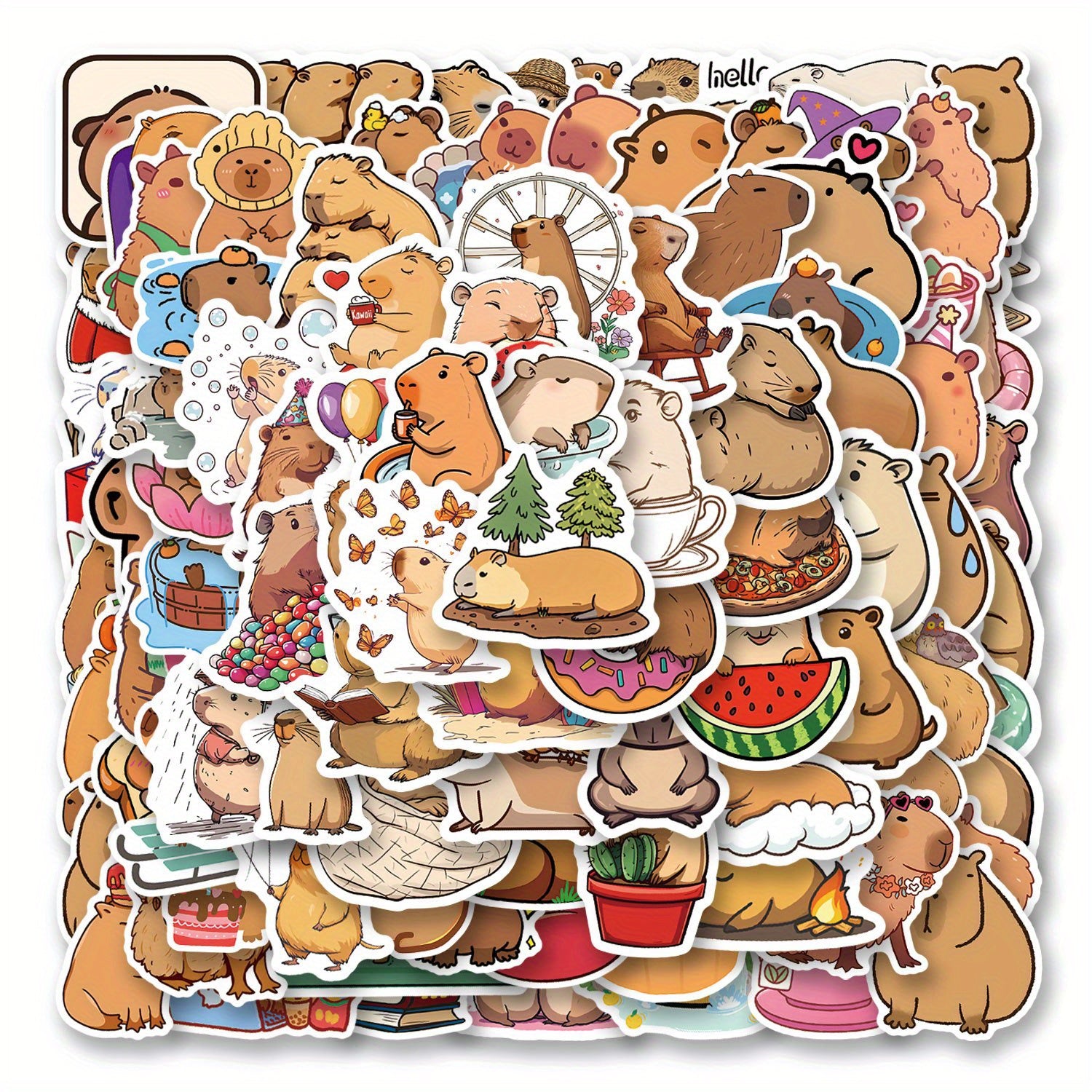 100pcs Capybara Stickers Waterproof Vinyl Decals for Laptops Phones Cars
