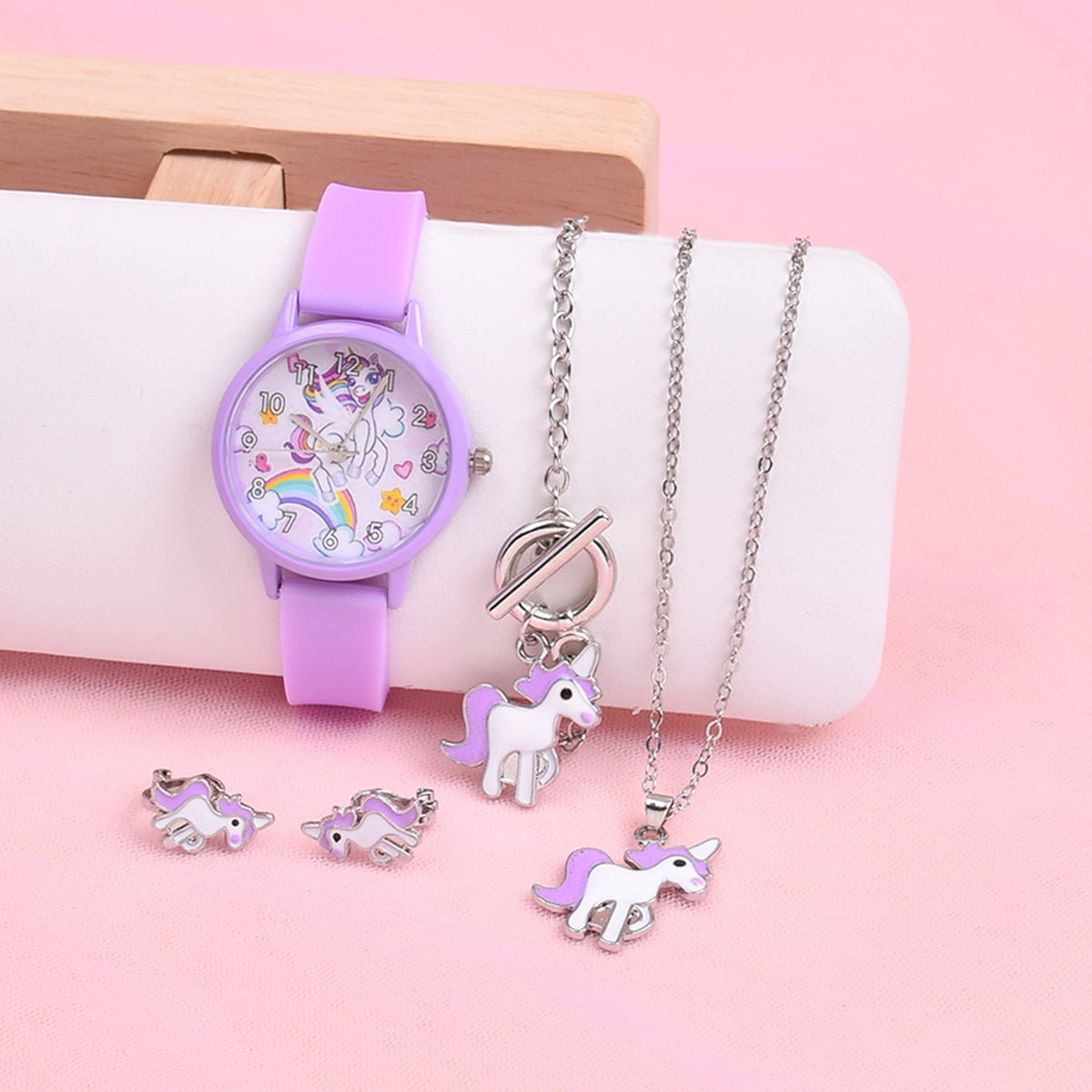 Kids Cartoon Quartz Watch Set with Jewelry - School Accessories