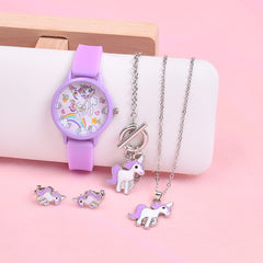Kids Cartoon Quartz Watch Set with Jewelry - School Accessories
