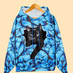 Cat & Butterfly Hooded Sport Sweatshirt Women's Tops