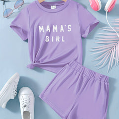 2pcs Toddler Girls MAMA'S GIRL T Shirts & Shorts Set