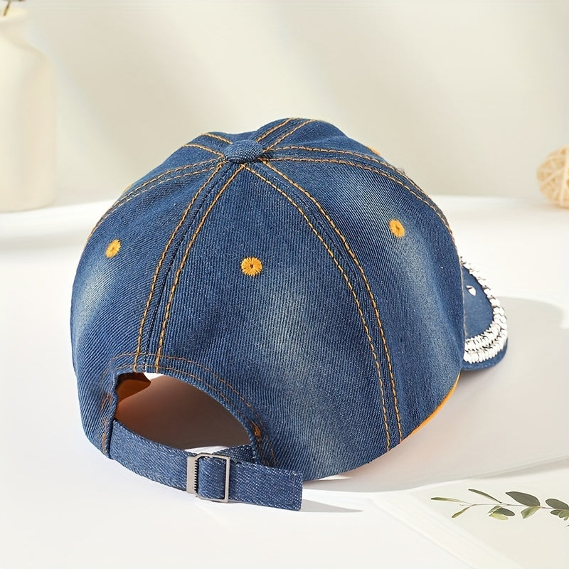 Rhinestone Crown Pattern Baseball Cap Y2K Denim Sports Hat