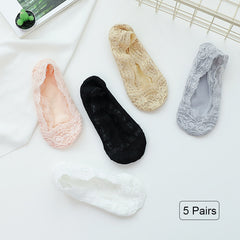 5 Pairs Non Slip Lace Low Cut Socks for Flats