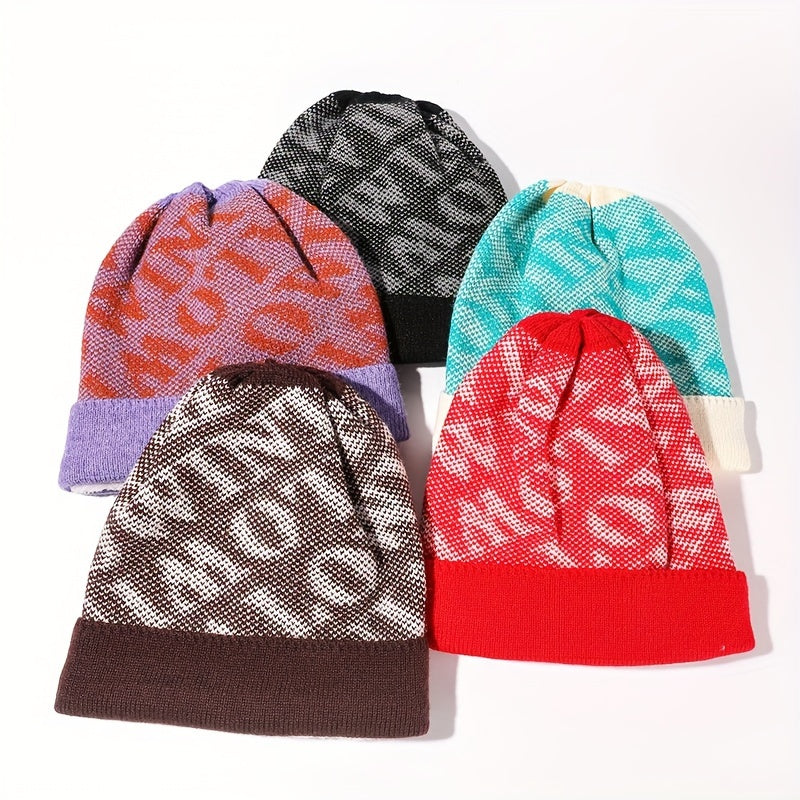 Men's Winter Warm Hat Letter Pattern Beanie Hat Coldproof Knitted Hat