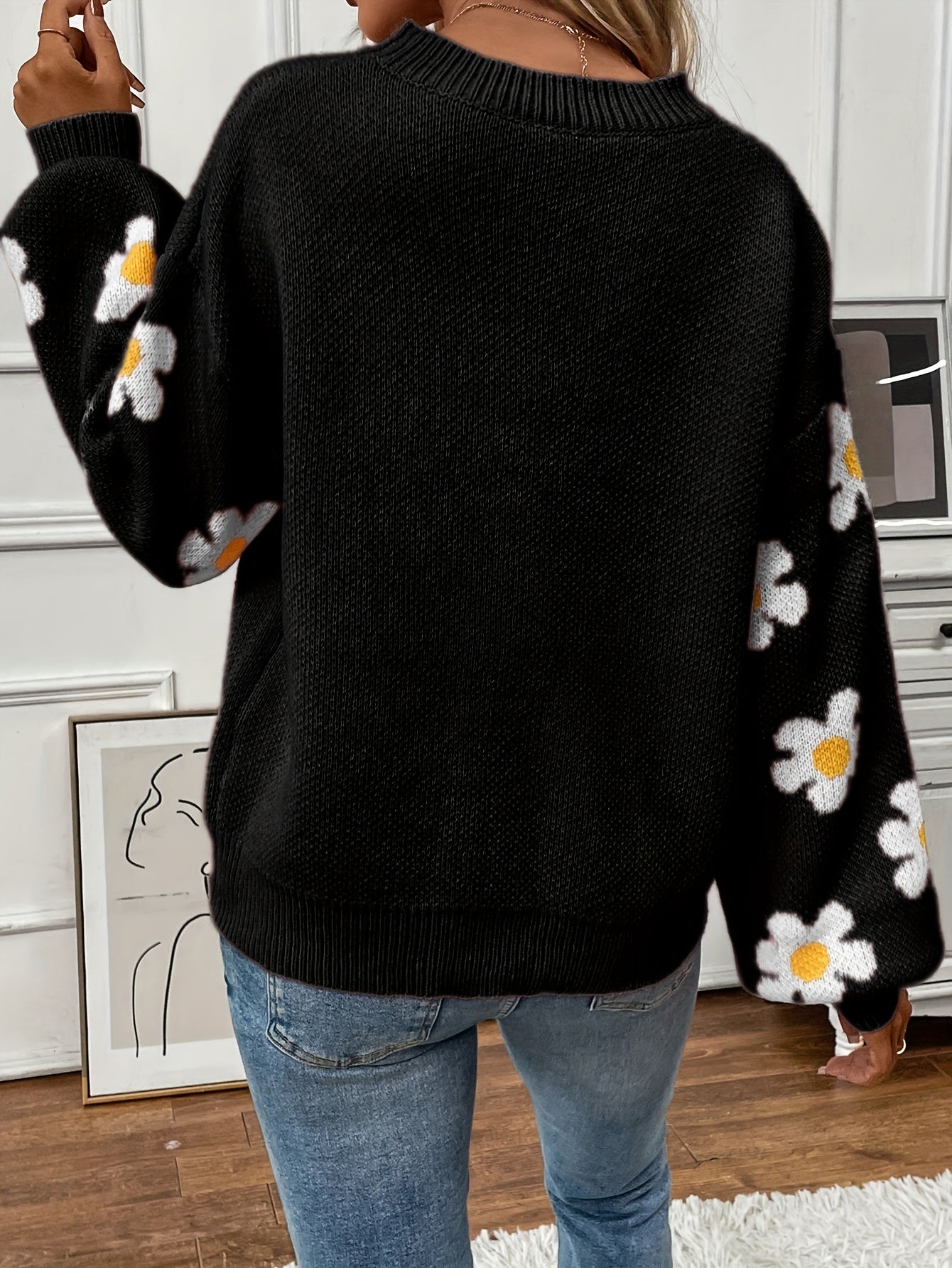 Floral Print Sweater Long Sleeve Pullover Women's Clothing