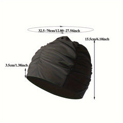 Women's Pleated Swim Cap High Elastic Fabric Pool Bathing Hat
