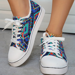 Geometric Pattern Canvas Casual Lace Up Sneakers