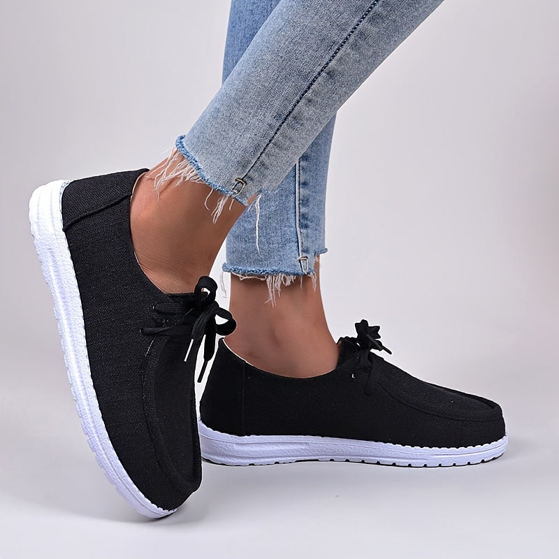 Women's Lace Up Flat Loafers Lightweight Canvas Casual Slip On Shoes