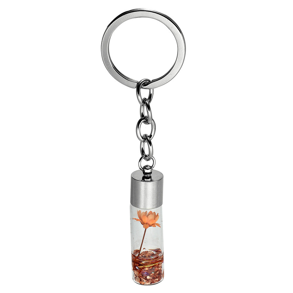 Glass Wish Bottle Keychain Dried Flower Pendant Charms Key Ring