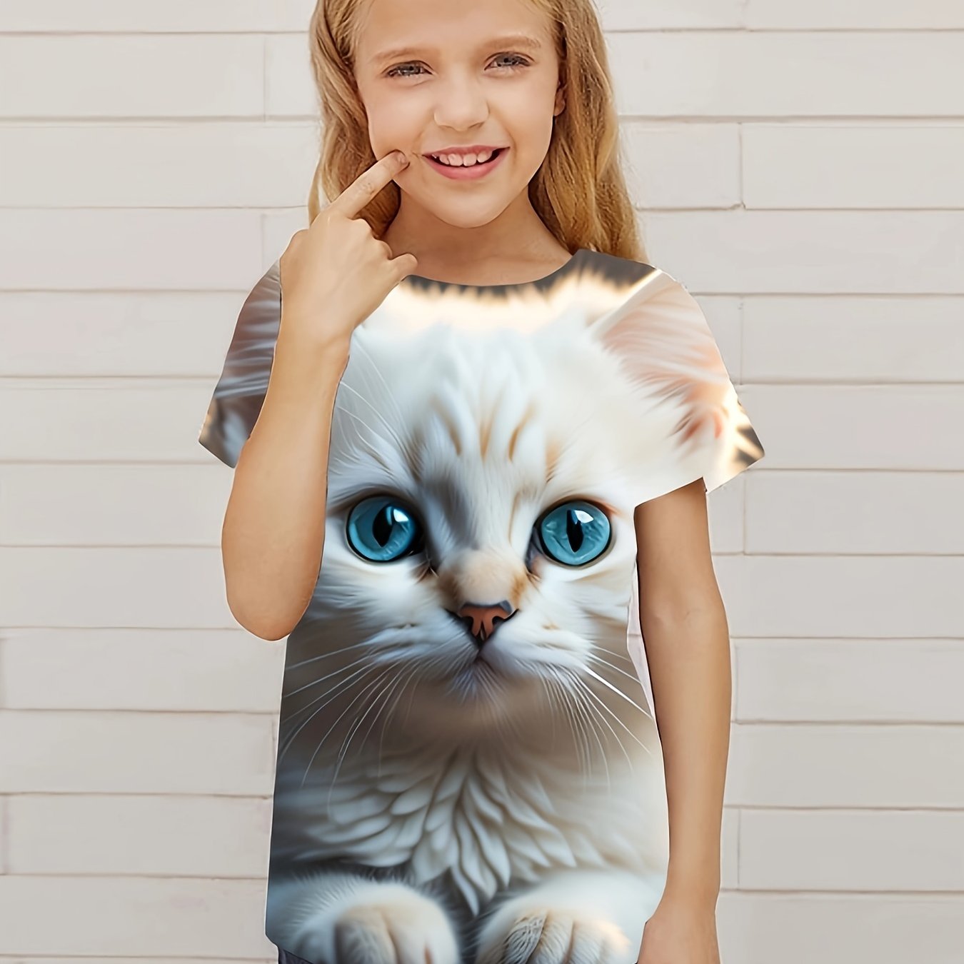 3D Cat Graphic Short Sleeve T shirt For Girls - Summer Sports