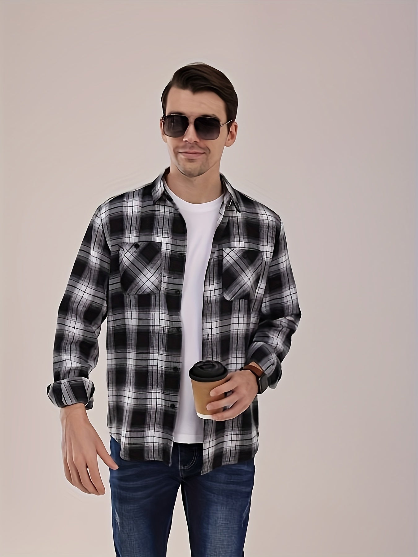 Men's Plaid Flannel Lapel Collar Shirt
