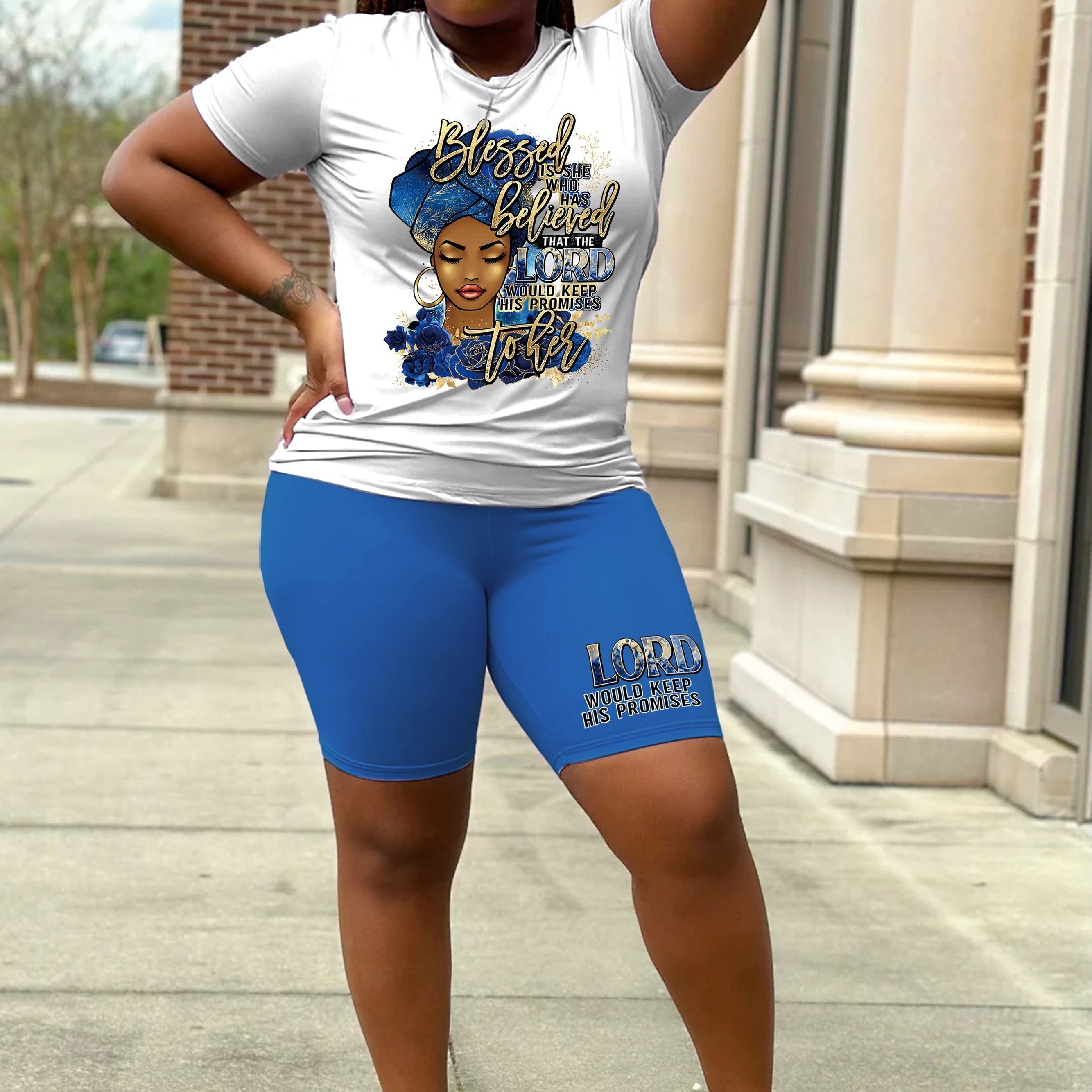 Cartoon Figure Print Top & Shorts Set