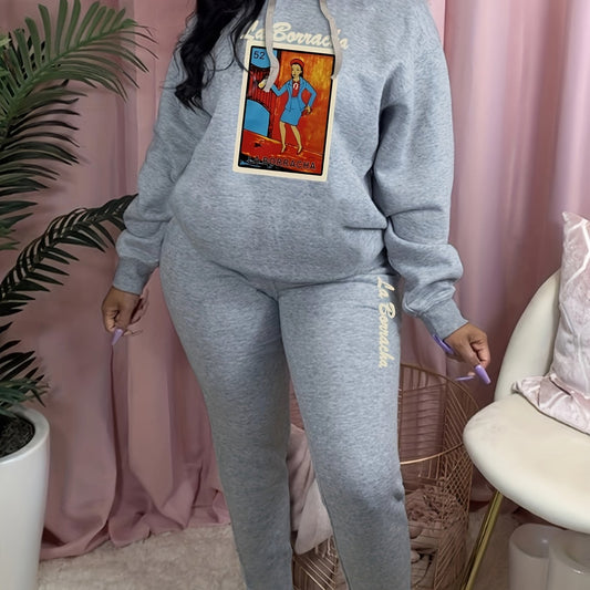 Cartoon Graphic Hooded Sweatshirt & Sweatpants Set