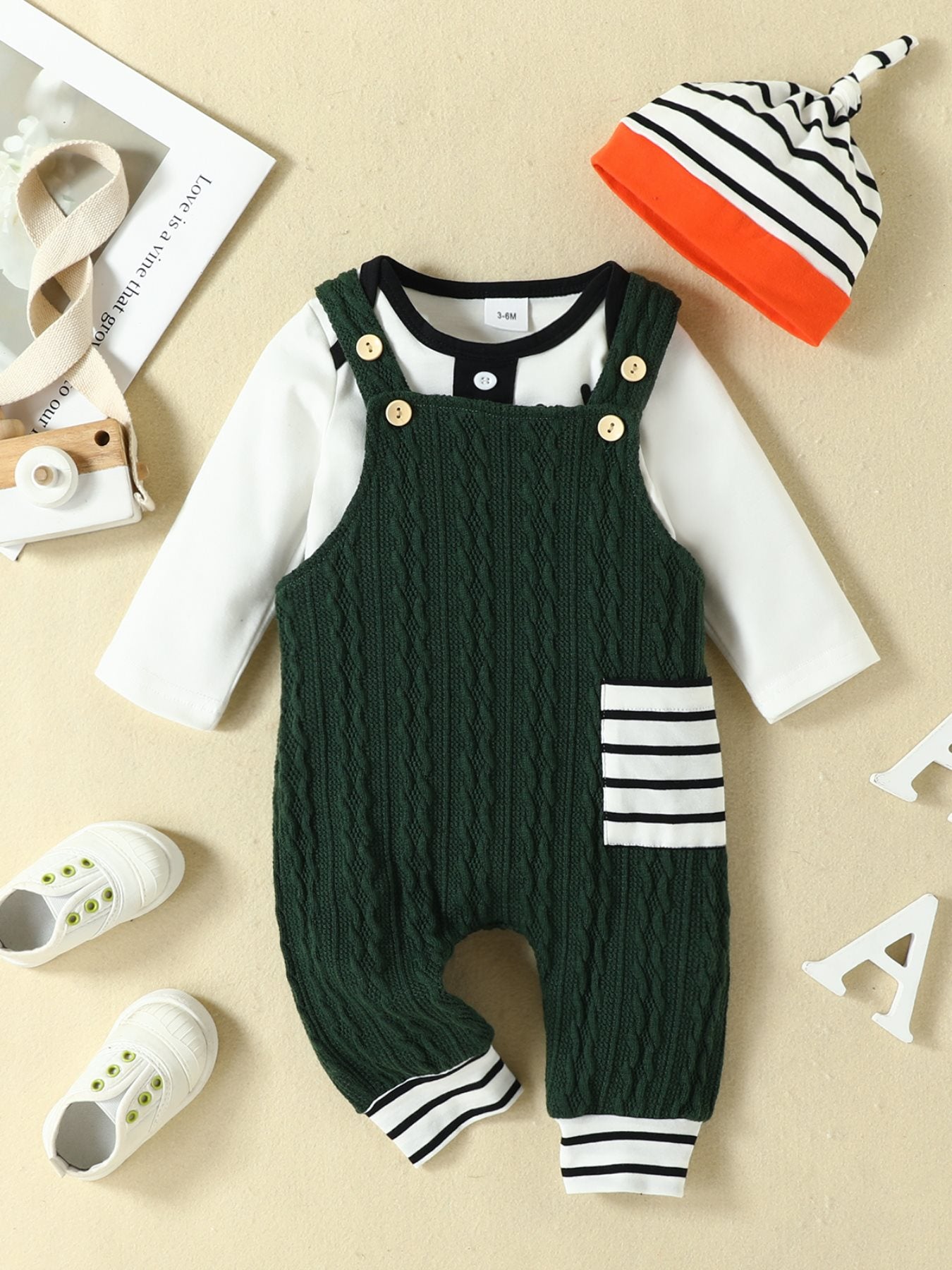 3pcs Elephant Print Rompers & Pants Set For Boys