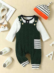 3pcs Elephant Print Rompers & Pants Set For Boys