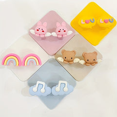 3pcs Cartoon Punch Double Hook Strong Wall Hook Bathroom Sticky Hook