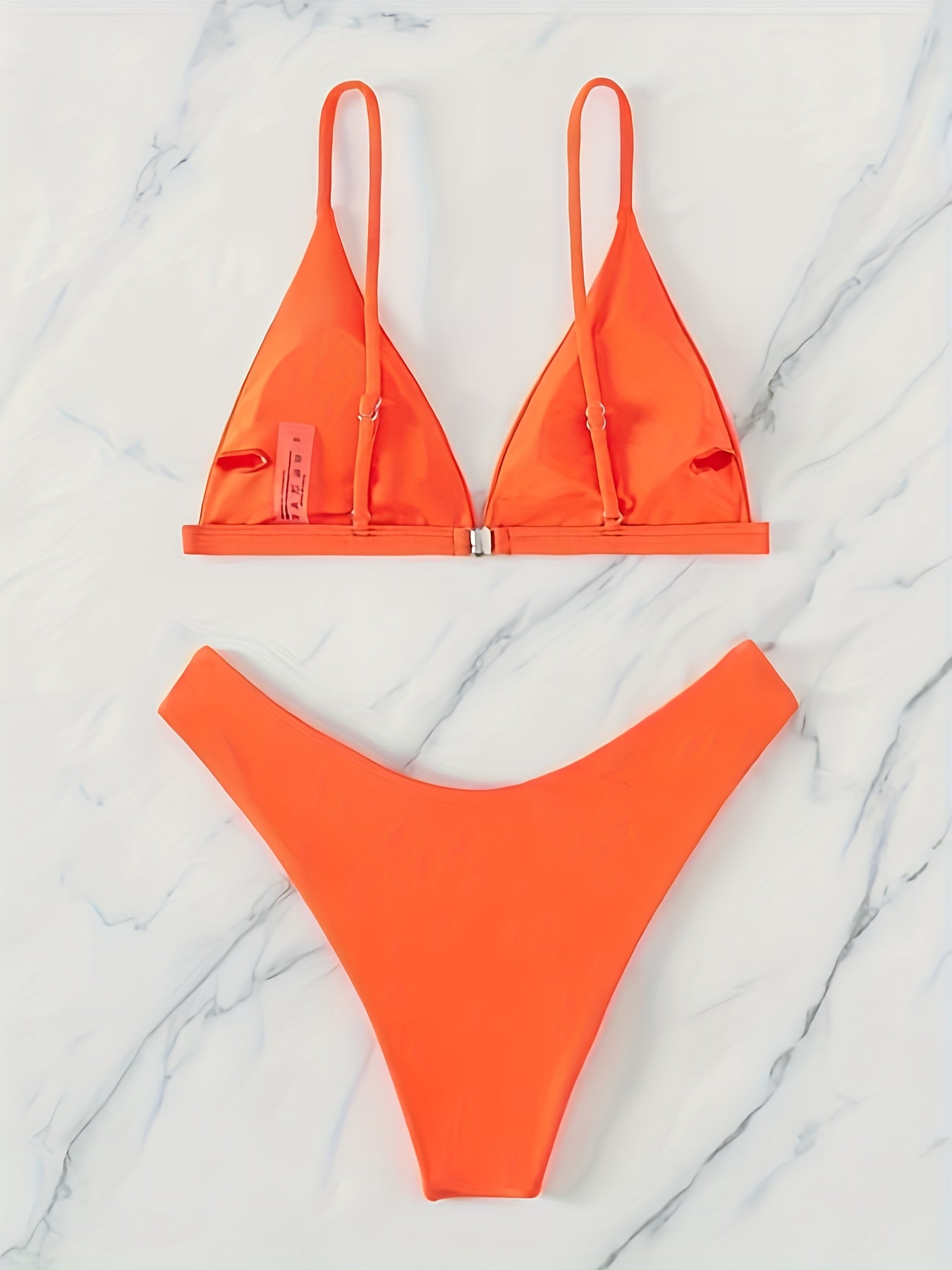Solid Triangle Spaghetti Straps 2 Piece Set Bikini Swimsuit
