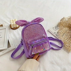 Girls Sequin Rabbit Ears Backpack PU Leather Schoolbag