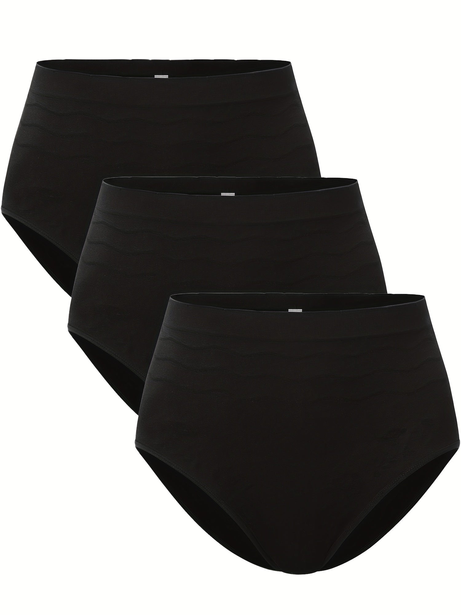 3 Pack Textured High Waisted Seamless Panties Set Plus Size Women's Underwear