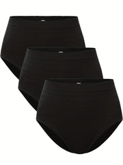3 Pack Textured High Waisted Seamless Panties Set Plus Size Women's Underwear