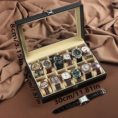 1pc Faux Leather Watch Box 12-grid Storage Collection