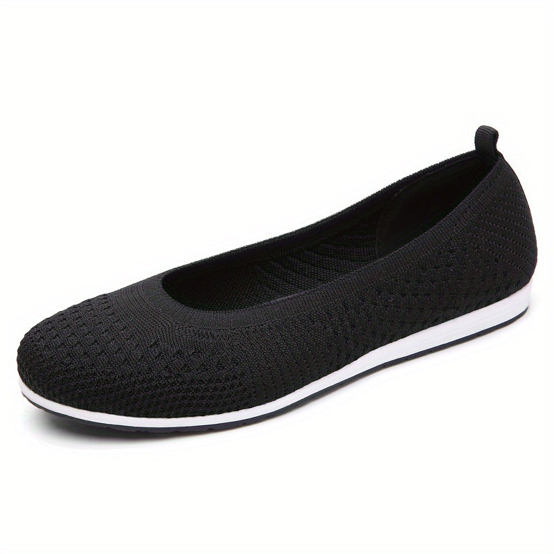 Women's Knitted Flat Shoes Comfortable Slip On Casual Walking Flats