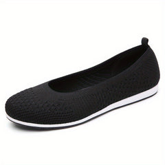 Women's Knitted Flat Shoes Comfortable Slip On Casual Walking Flats
