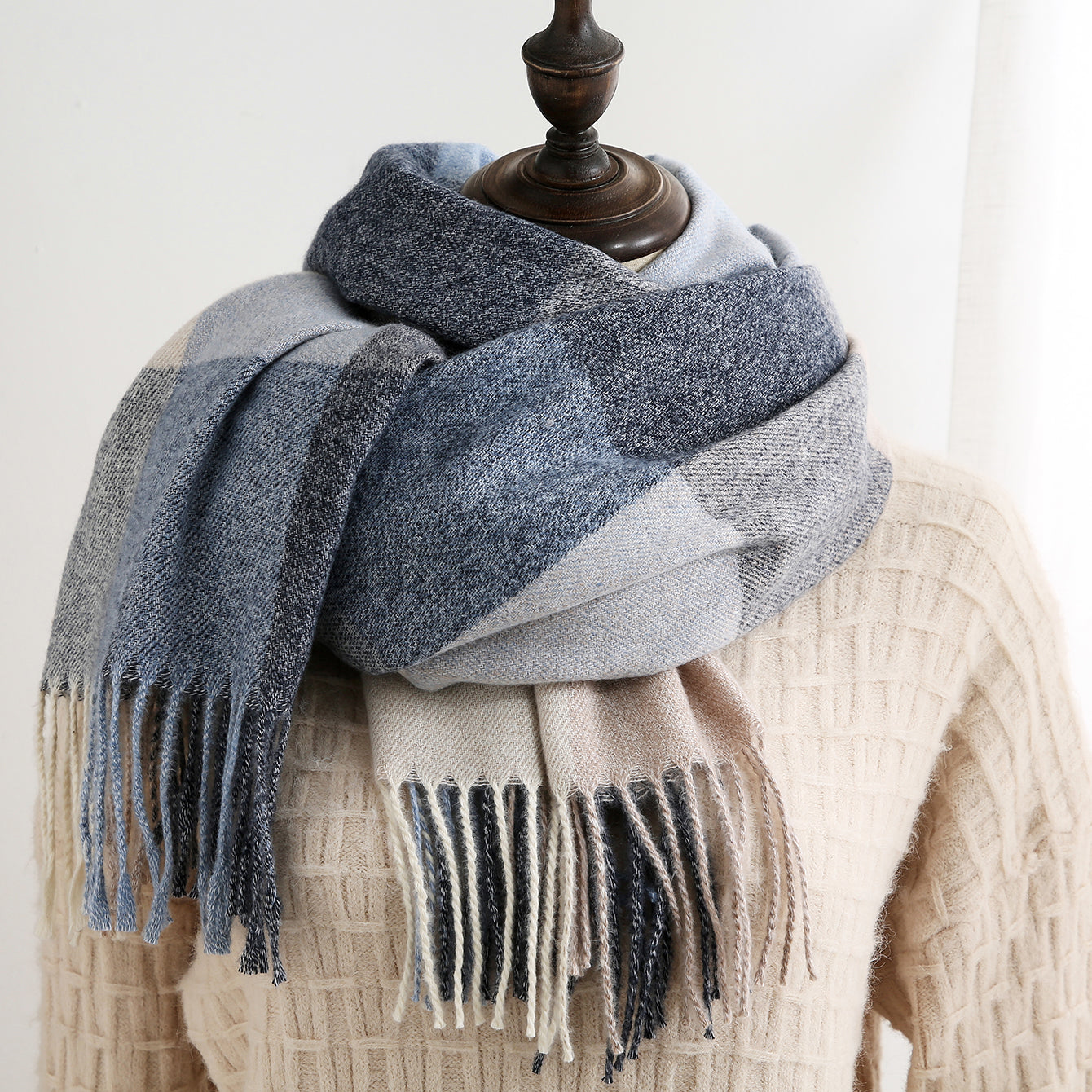 Thick Plaid Cashmere Scarf for Women's Winter Warmth