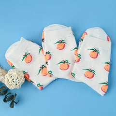 3 Pairs Peach Print Socks Comfy & Mid Tube Women's Stockings