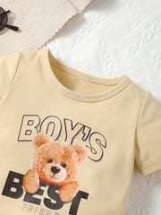2pcs Baby Boys Bear Graphic T shirt & Denim Shorts Set Summer Clothes