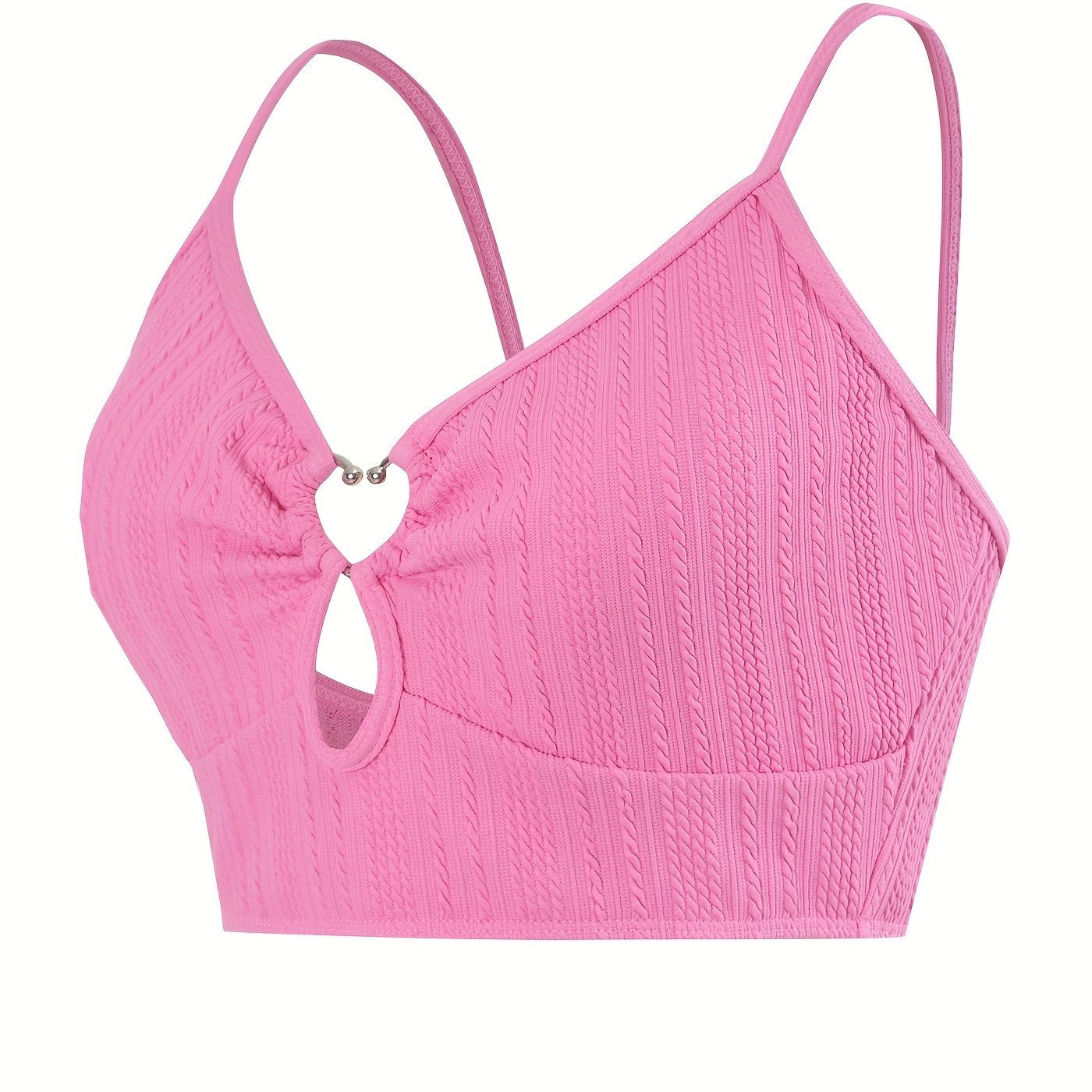 Sexy Bikini Top Women's Plus Textured Cut Out Ring Linked Swimwear Bra