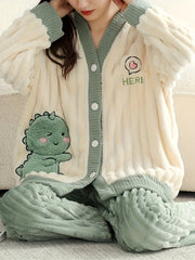 Cartoon Print Plush Pajamas Soft & Warm Women's Sleepwear