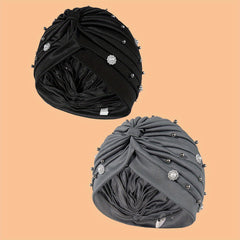 2pcs Faux Pearl Flower Turban Cap Head Scarf Chemo Hat