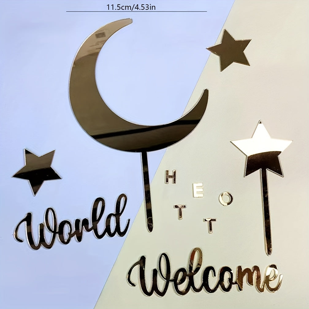 11pcs Star Moon Acrylic Cake Insert Card Baby's First Birthday Cake Decoration