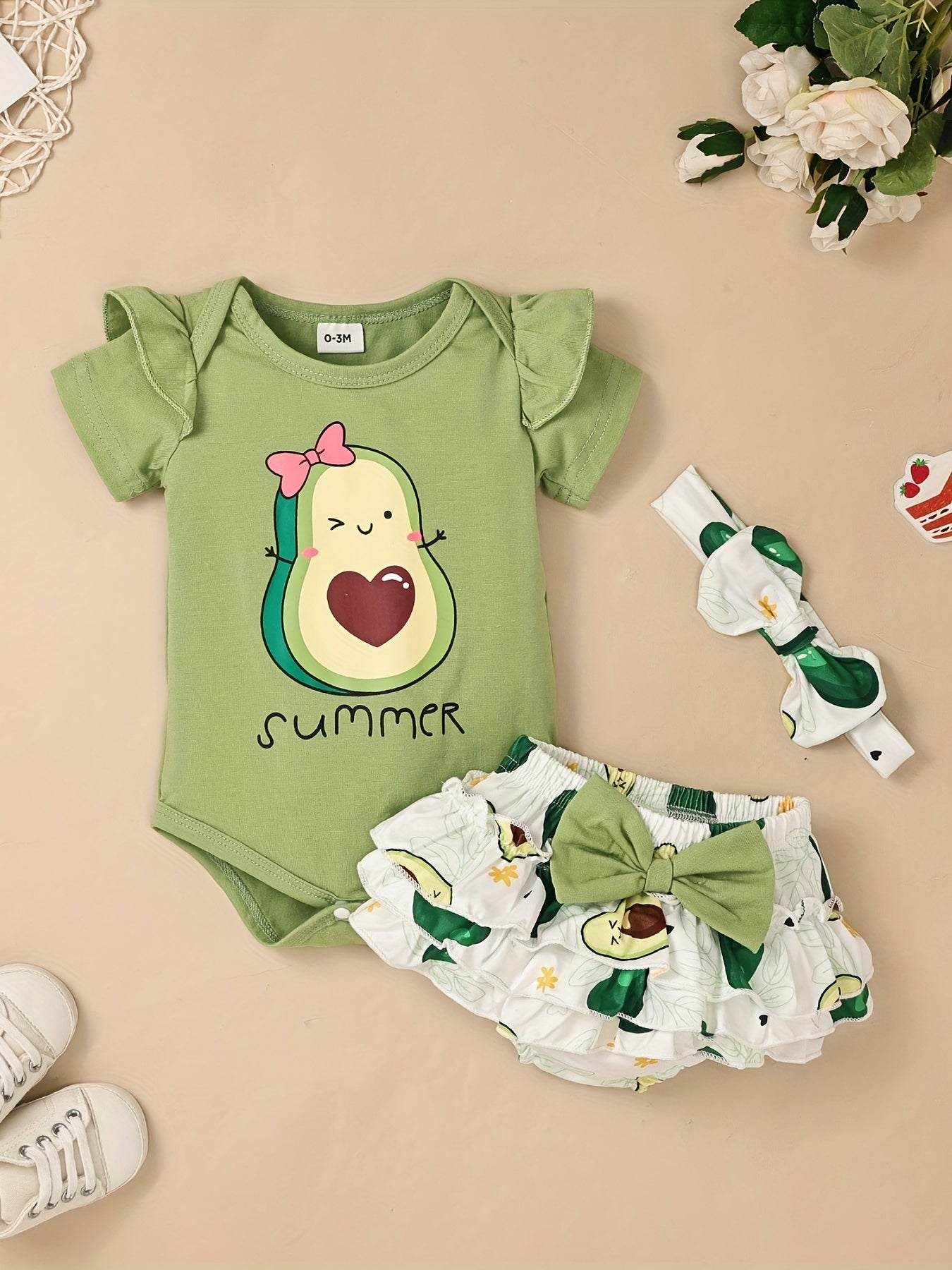 Baby Girls Avocado Sunflower Romper Outfit