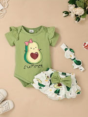 Baby Girls Avocado Sunflower Romper Outfit