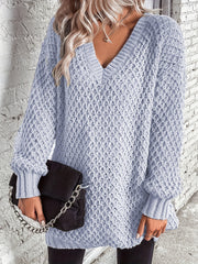 V-Neck Casual Sweater Solid Long Sleeve Jumper