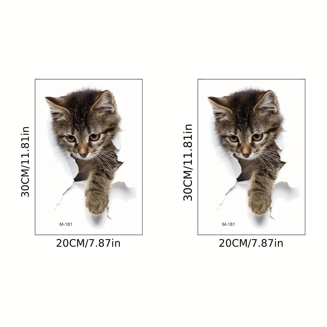 2pcs 3D Cat Stickers Visual Break Wall Effect Waterproof Vinyl Stickers