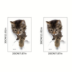 2pcs 3D Cat Stickers Visual Break Wall Effect Waterproof Vinyl Stickers