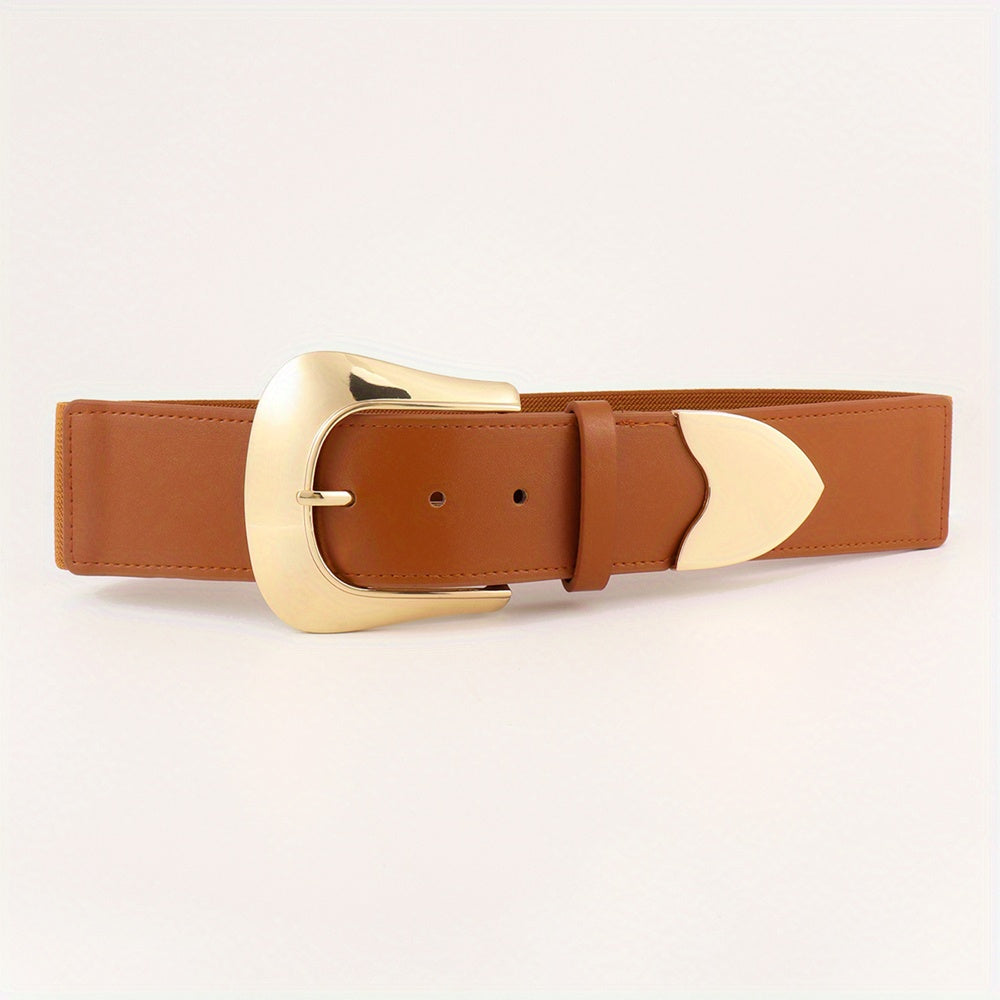 Vintage Pin Buckle Elastic Wide Belt PU Leather Waistband for Women