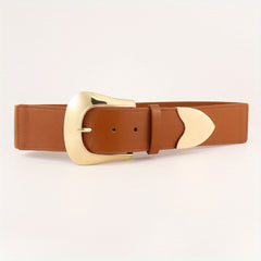 Vintage Pin Buckle Elastic Wide Belt PU Leather Waistband for Women