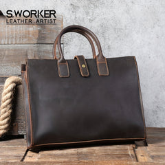 Men's Leather Briefcase Messenger Bag 35 56cm Crazy Horse Cowhide