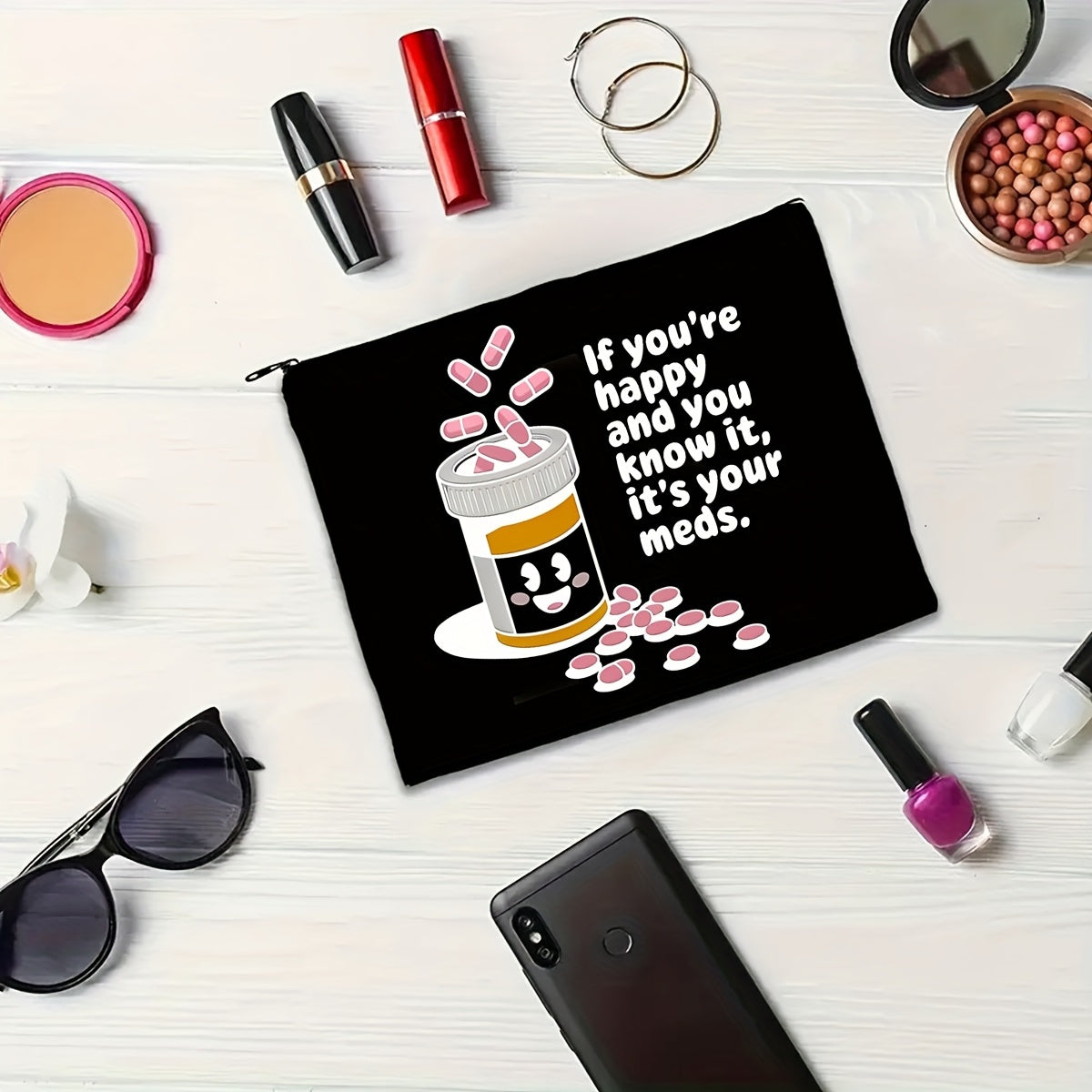 Preppy Style Canvas Pill Organizer Bag If You're Happy It's Your Meds