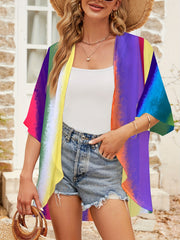 Rainbow Print Half Sleeve Cover Up Cardigan Open Front Vacation Kimono