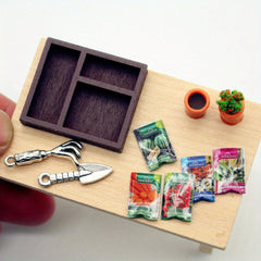 Doll House Gardening Wooden Box Shovel Pot Plant Seed Model Accessories