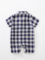 Infant Boys Plaid Jumpsuits Short Sleeve Rompers