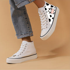 Cow Print High Top Canvas Sneakers Lace Up Skate Shoes